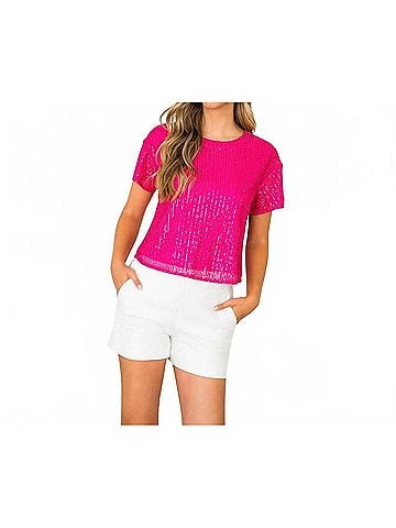 THML Sequin Short Sleeve Top in Hot Pink (view 2)