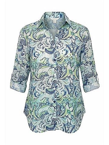 Ethyl Lightweight Summer Print Top in Blue Multi (view 1)