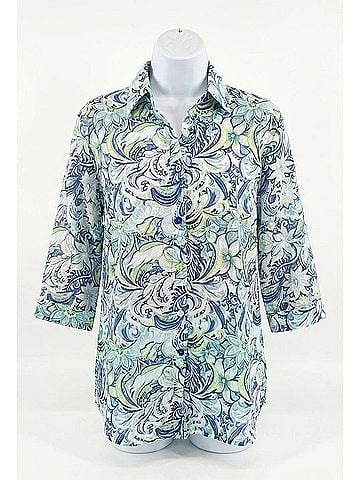Ethyl Lightweight Summer Print Top in Blue Multi (view 2)