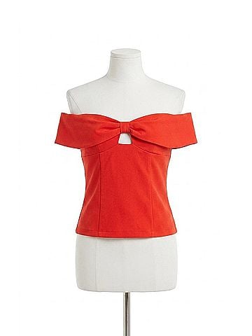 Astr Telayna Off Shoulder Bow Top in Orange Red (view 1)