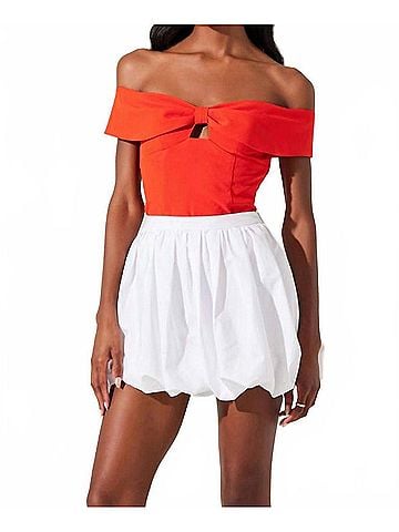 Astr Telayna Off Shoulder Bow Top in Orange Red (view 2)