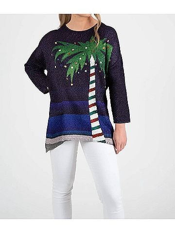Berek Holiday Palms Long Sleeve Tunic in Multi Green Navy (view 2)