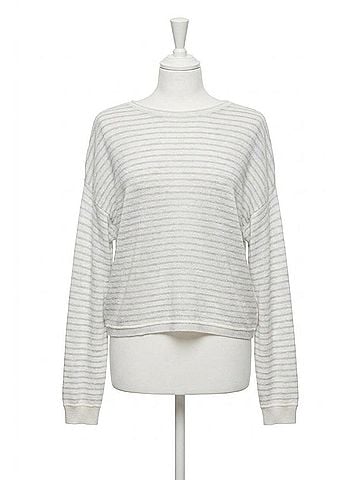 White + Warren Cashmere Striped Sweatshirt in White/Horizon Blue (view 1)