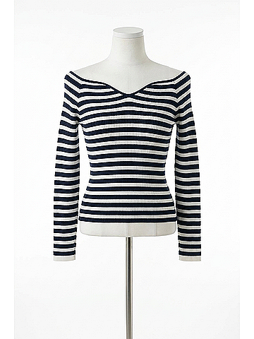 Bishop + Young Illuminae Marlow Off The Shoulder Sweater in Black/White Stripes (view 1)