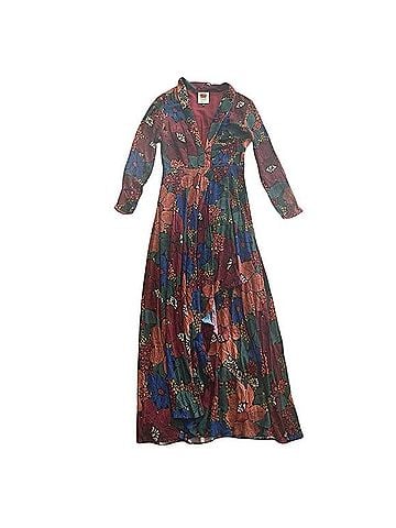 FARM Rio Black Stitched Flowers V-Neck Maxi Dress Casual Dress (view 2)