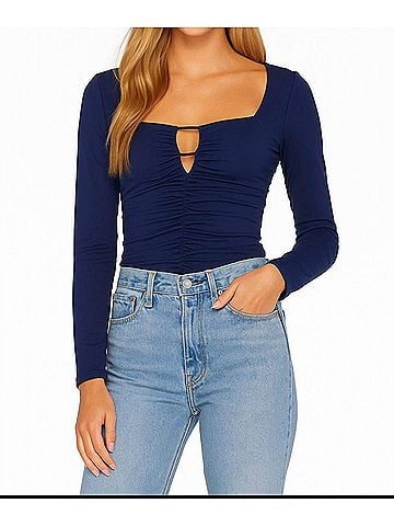 Susana Monaco Cut Out Long Sleeve Top in Blue (view 2)