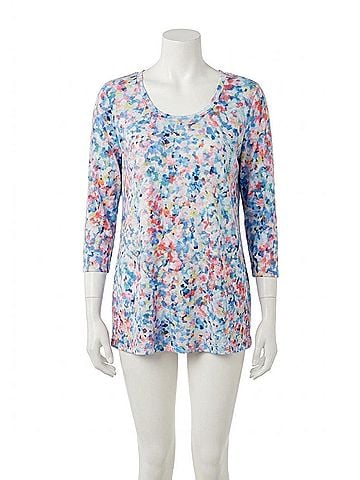 FDJ Quarter Sleeve Scoopneck Top in Multi (view 1)