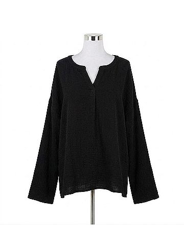 Cotton Bleu Classic Cotton Gauze Pullover Top in Black (view 1)