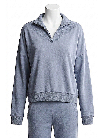 Barefoot Dreams Brushed Fleece Rib Detail Top in Blue Dusk (view 1)