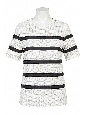 English Factory Lace Short Sleeve Striped Top in Multi (view 1)
