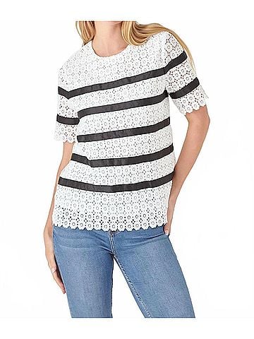 English Factory Lace Short Sleeve Striped Top in Multi (view 2)