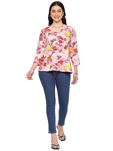 Parsley & Sage Avril V-Neck Top in Pretty Print (view 2)