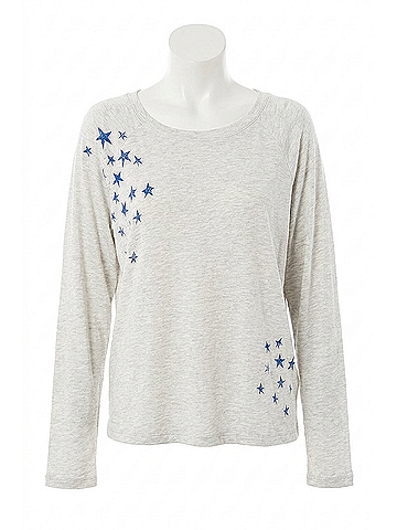 Monrow Vintage Raglan Faded Stars Tee Top in Gray And Blue (view 1)