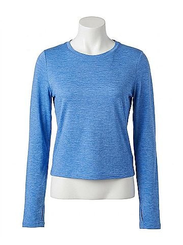 Danskin Cutout Cropped Long Sleeve Tee in Palace Blue Heather (view 1)