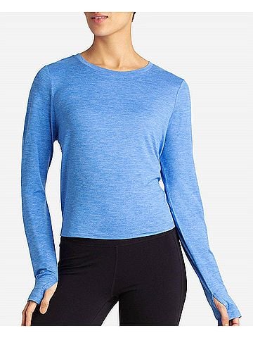 Danskin Cutout Cropped Long Sleeve Tee in Palace Blue Heather (view 2)