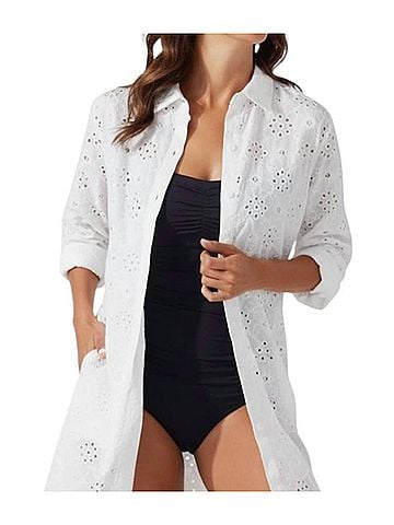 Tommy Bahama Harbour Eyelet Boyfriend Shirt in White (view 2)