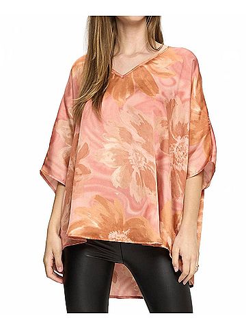 Adrienne Floral Print Poncho Tunic Top in Orange (view 2)