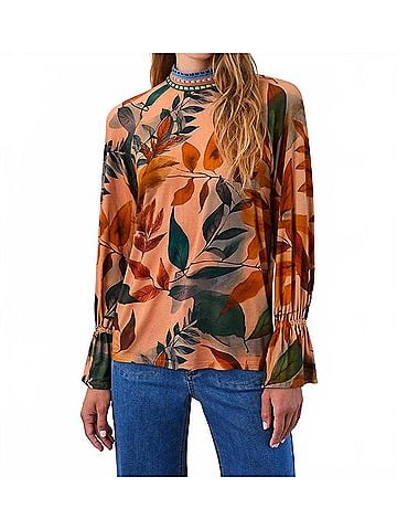 FDJ Mock Neck Trimmed Top in Burnt Orange (view 2)