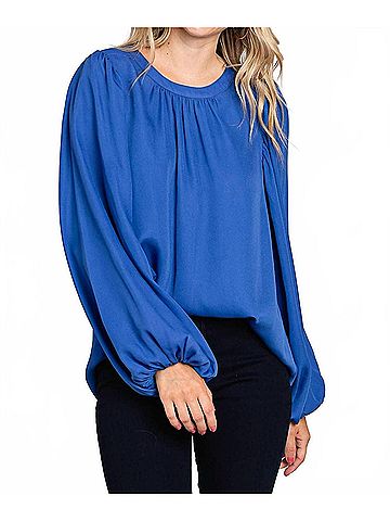 Cotton Bleu Chic Bubble Sleeve Top in Blue (view 2)