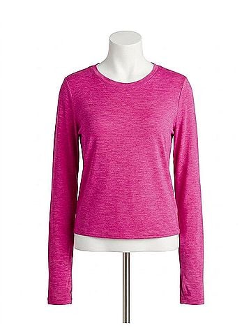 Danskin Cutout Cropped Long Sleeve Tee in Luminous Pink Heather (view 1)