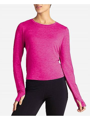 Danskin Cutout Cropped Long Sleeve Tee in Luminous Pink Heather (view 2)