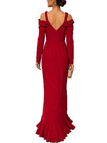 MIKAEL AGHAL Cold-Shoulder Fluted Gathered Stretch-Crepe Gown Cocktail Dress (view 2)