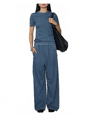 Tibi Stretch Denim Baby Tee in Classic Wash (view 2)