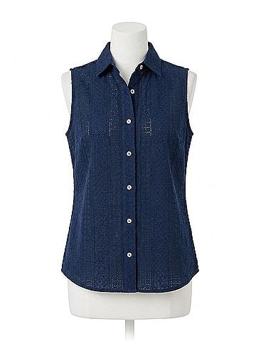 Foxcroft Ada Cotton Eyelet Sleeveless Shirt in Navy (view 1)