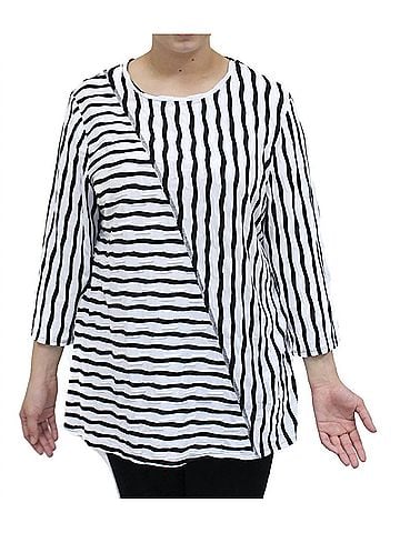 N Touch Women's Wavy Stripe Top in Black (view 2)