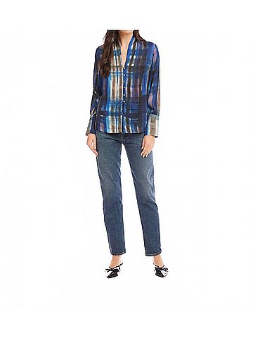 Fifteen Twenty V Neck Button Front Blouse in Print (view 2)
