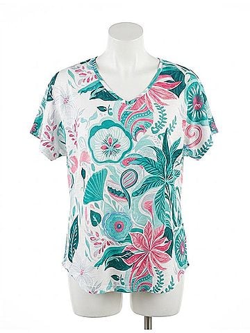 Ethyl Madrid Tropical Flower Tunic Tee Top in Multi (view 1)