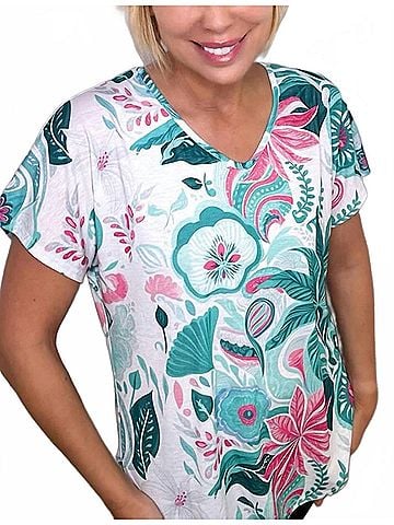 Ethyl Madrid Tropical Flower Tunic Tee Top in Multi (view 2)
