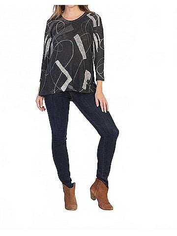 Jess & Jane Contours Sweater Knit High Low Slit Top in Multi (view 2)