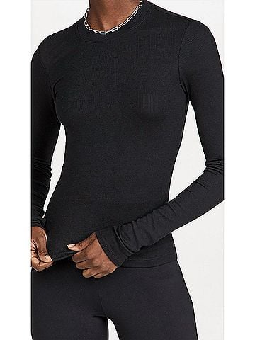 Splits 59 Louise Rib Long Sleeve Top in Black (view 2)