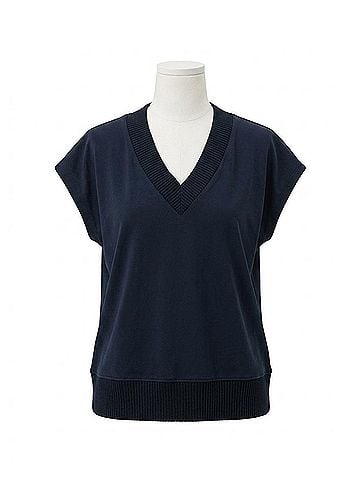 Iris Setlakwe Women's Matte Jersey Sleeveless Pleated V-Neck Top in Navy (view 1)