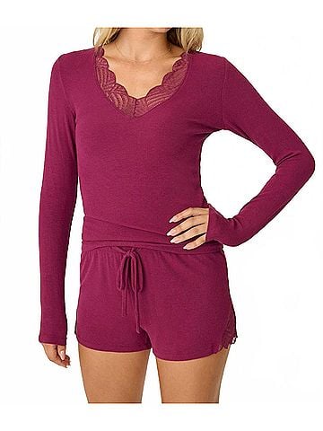 P.J. Salvage Sweet Dreams Bordeaux Long Sleeve Top in Bordeaux (view 2)