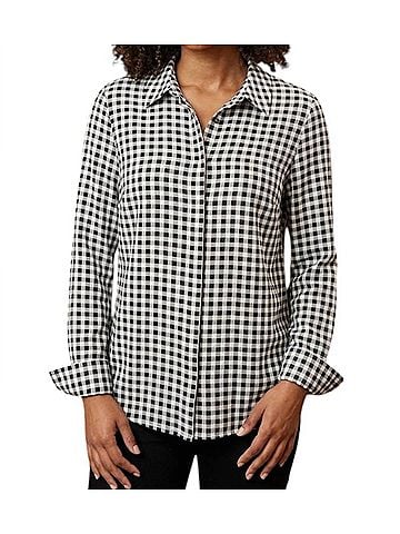 Renuar Long Sleeve Button Up Woven Blouse in Black Combo (view 2)