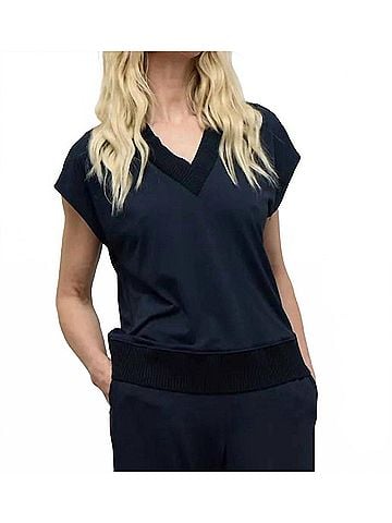 Iris Setlakwe Women's Matte Jersey Sleeveless Pleated V-Neck Top in Navy (view 2)