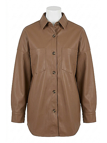 Blu Pepper Downtown Faux Leather Shacket in Brown (view 1)