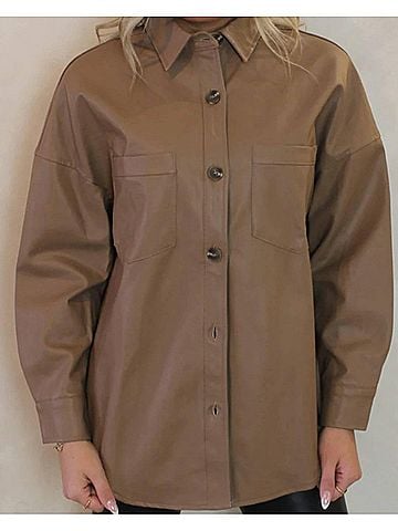 Blu Pepper Downtown Faux Leather Shacket in Brown (view 2)