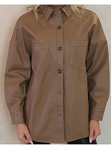 Blu Pepper Downtown Faux Leather Shacket in Brown (view 2)