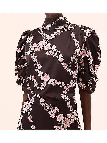 MISA Los Angeles Luella Satin Top in Chained Blossom (view 2)