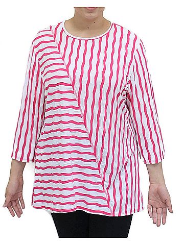 N Touch Women's Wavy Stripe Top in Pink (view 2)