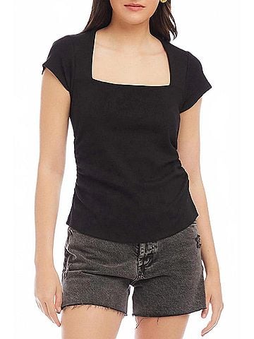 Fifteen Twenty Lorna Cap Sleeve Square Neck Top in Black (view 2)