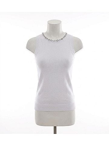 Minnie Rose Jewel Neck Tank Top in White (view 1)