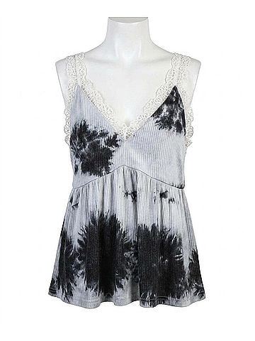 Umgee Tie Dye Babydoll Top in Grey (view 1)