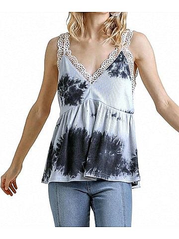 Umgee Tie Dye Babydoll Top in Grey (view 2)