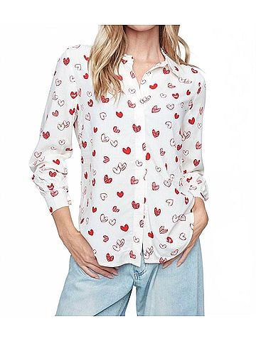Renuar Heart Prints Button Blouse in Scarlet Combo (view 2)