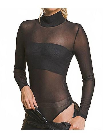 Love Tree Ethereal Sheer Long Sleeve Bodysuit in Black (view 2)