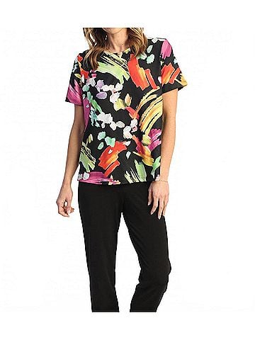 Jess & Jane Blossom Short Sleeve Top in Black Mix (view 2)